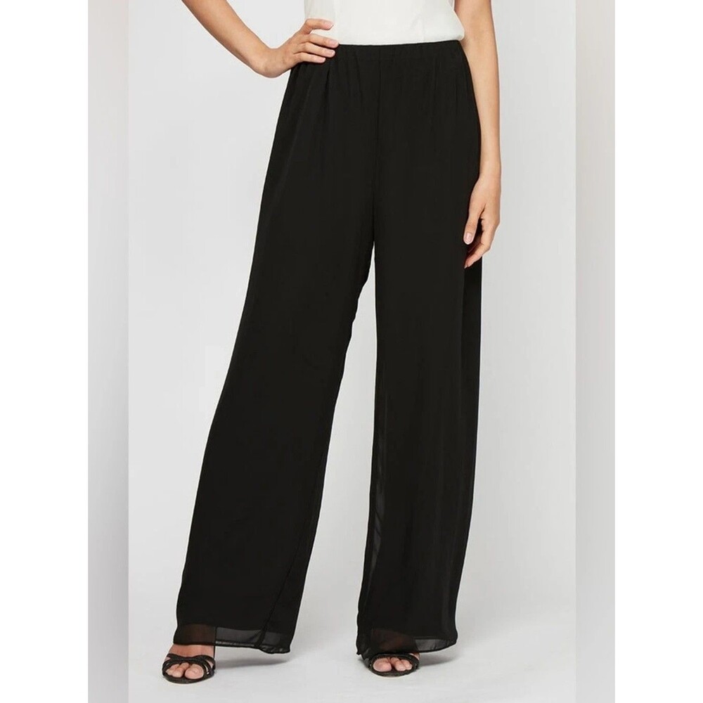 Alex Evenings Womens XL Black Sheer Chiffon Wide Leg Pants Whimsigoth Y2K